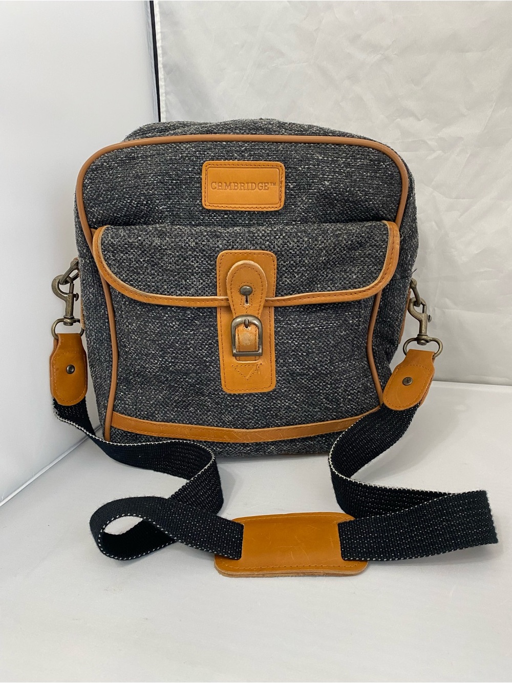 Cambridge Gray Canvas Messenger Bag with Tan Trim